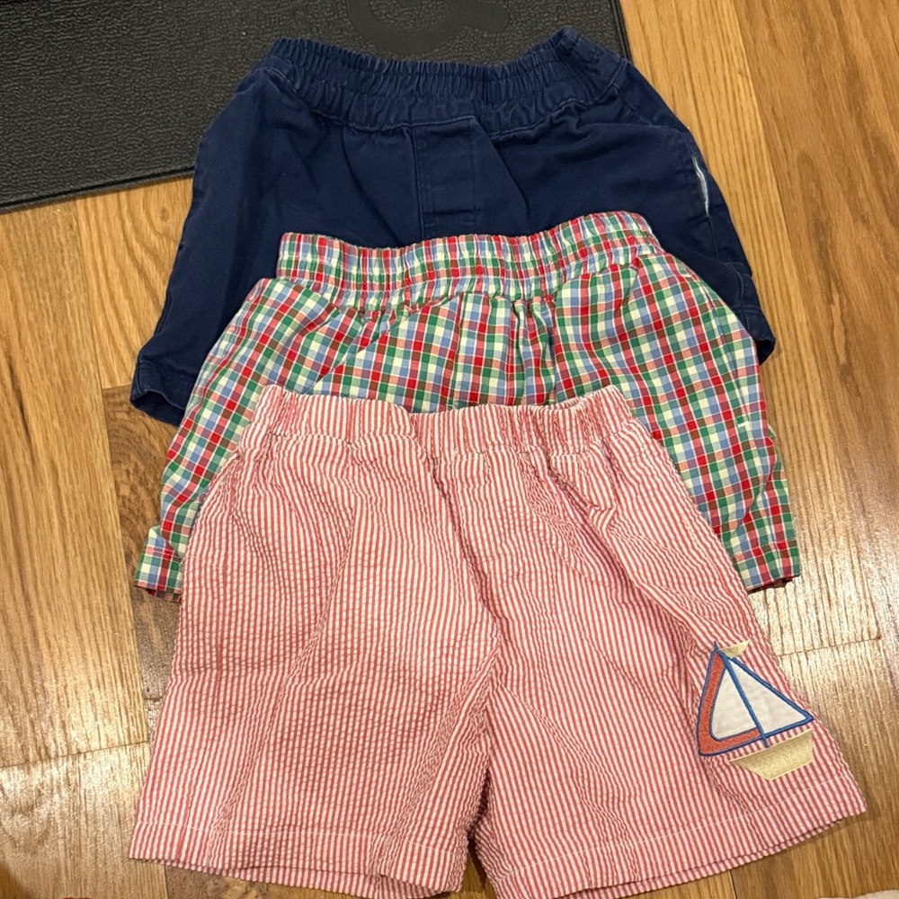 The Beaufort Bonnet Company Navy, Plaid, and Red Striped Shorts Trio